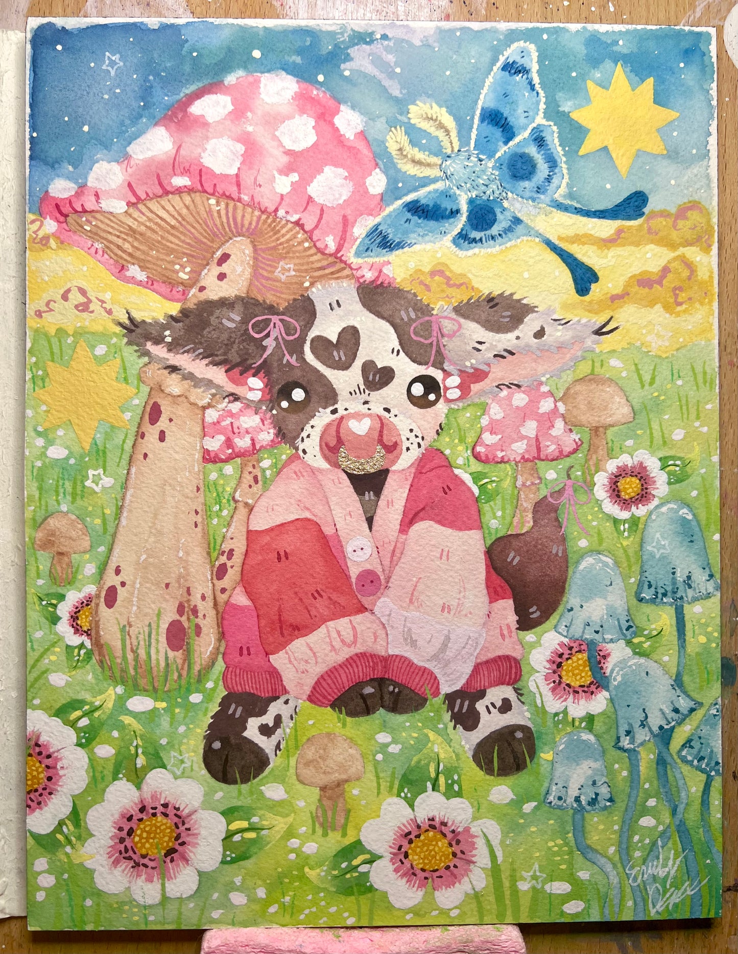 Pink Cardi Cow Painting