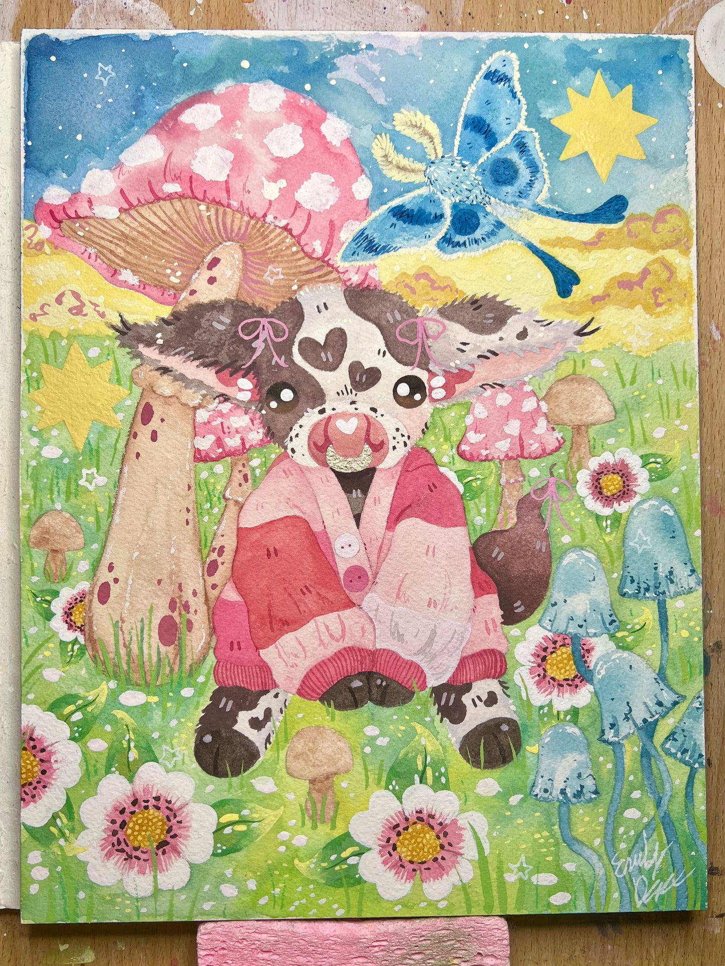 Pink Cardi Cow Painting