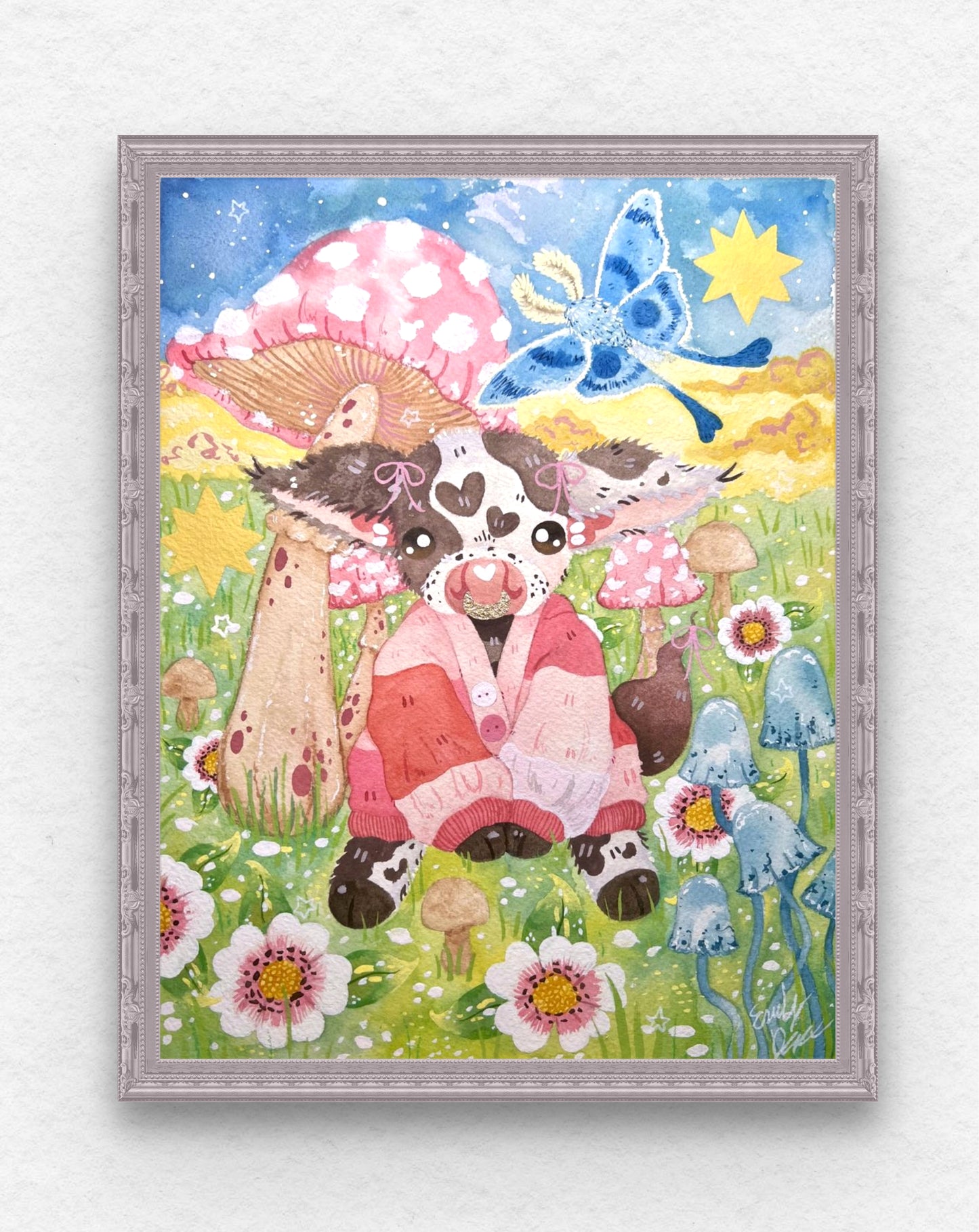 Pink Cardi Cow Painting