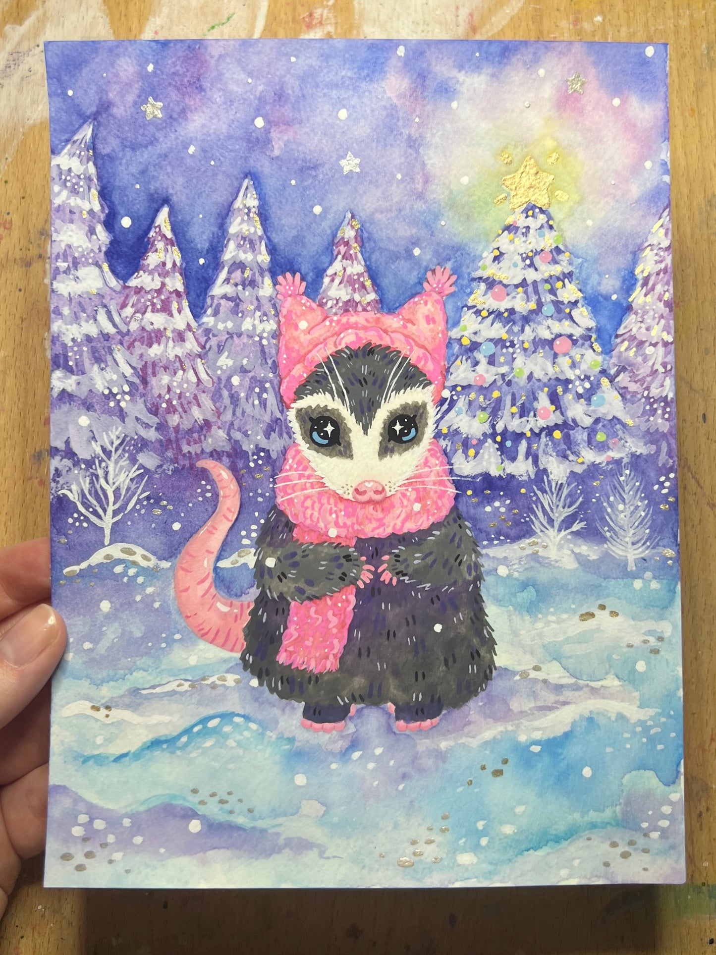 Possum in a Winter Wonderland Painting