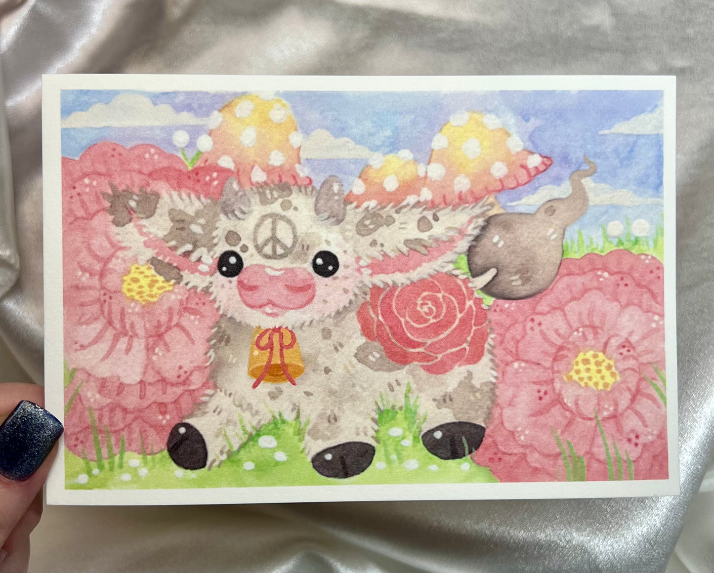 Soft Cow and Peonies Cotton Print