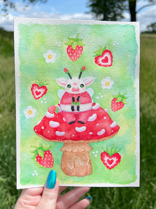 Strawberry BeeCow Painting