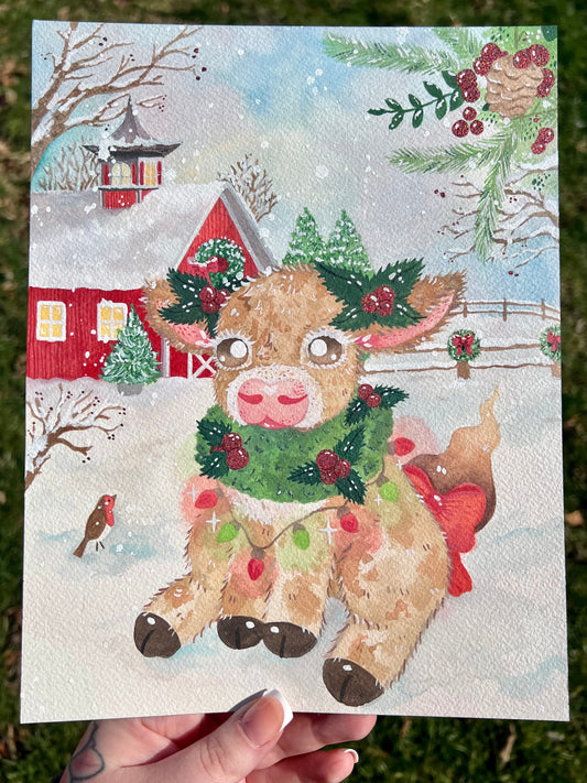 Winter Wonderland Cow Painting