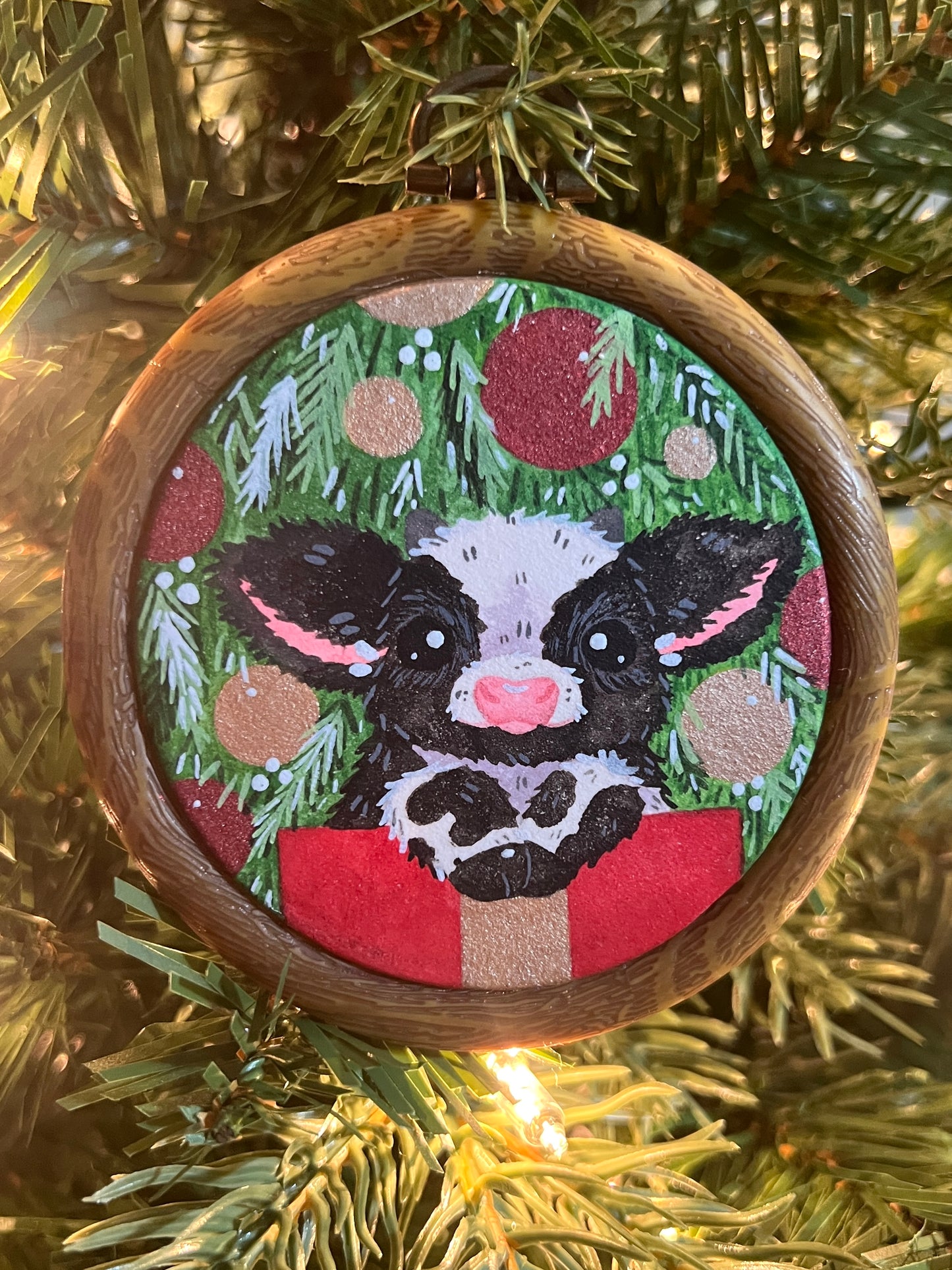 Present Moo Handpainted Christmas Ornament