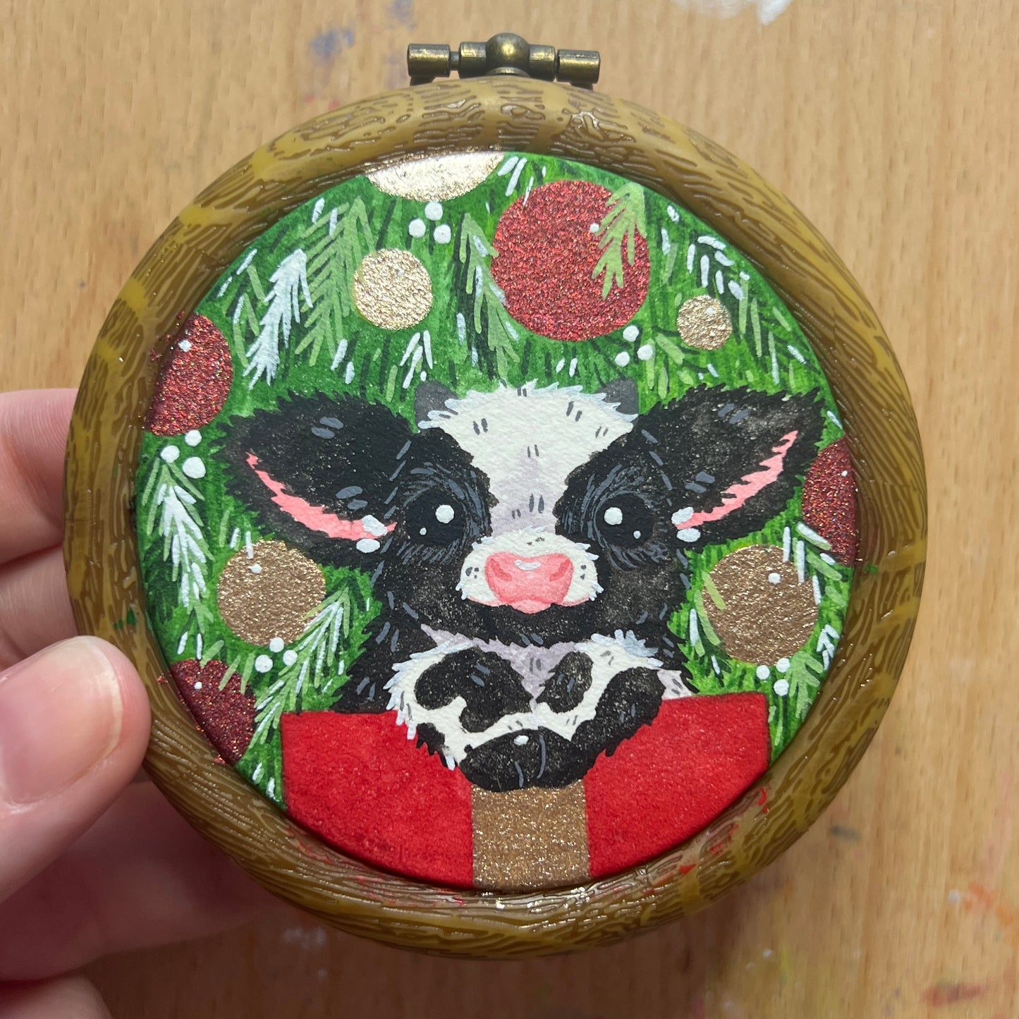 Present Moo Handpainted Christmas Ornament