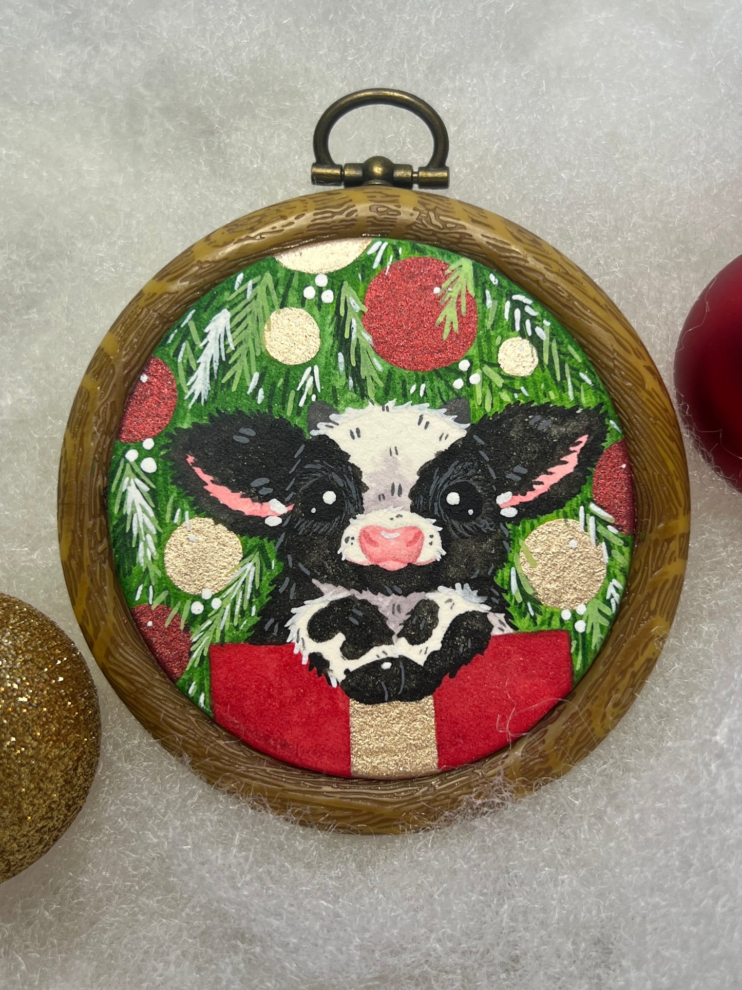 Present Moo Handpainted Christmas Ornament