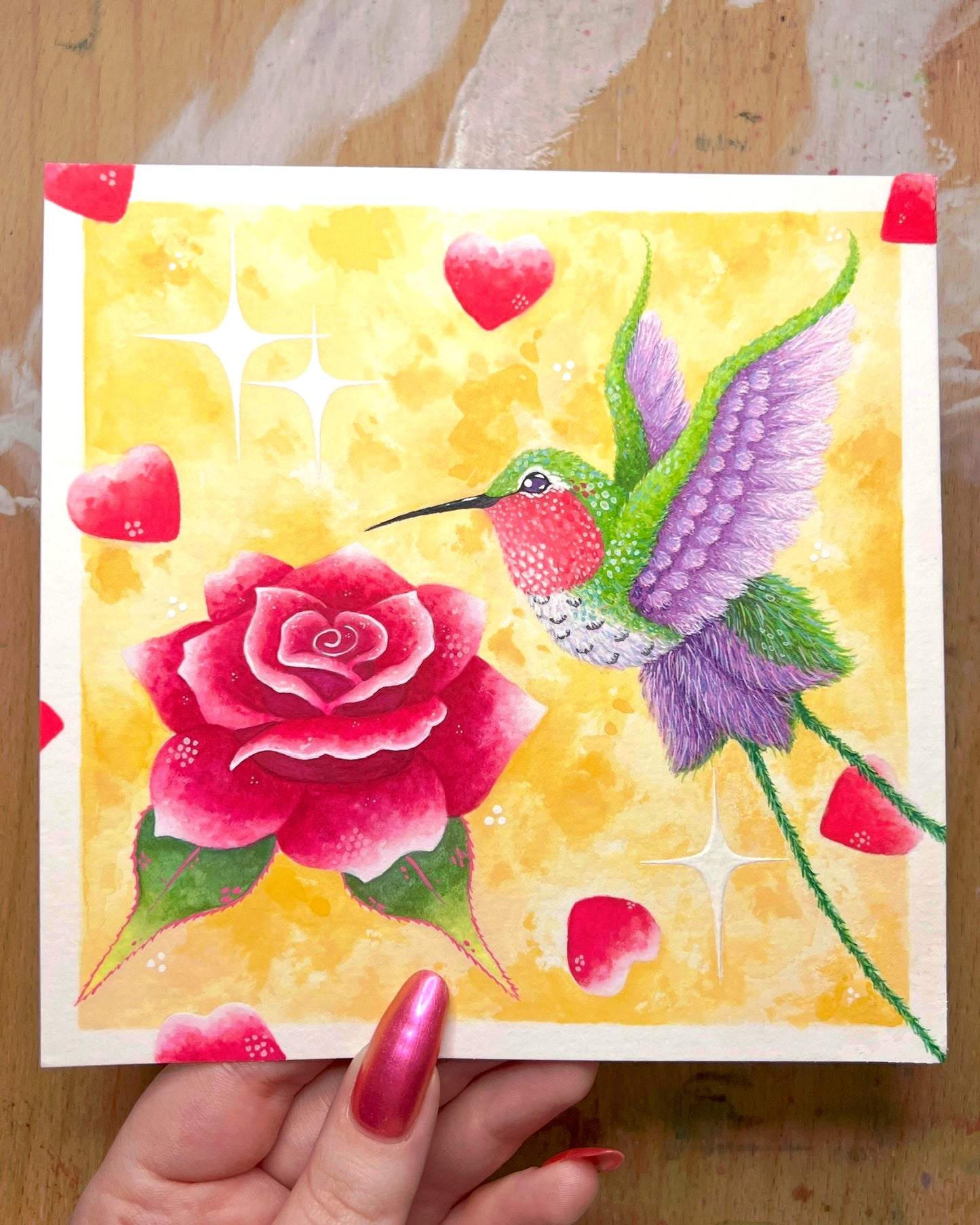 Rose and Hummingbird Painting