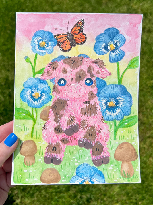 Piggy and Pansies Painting