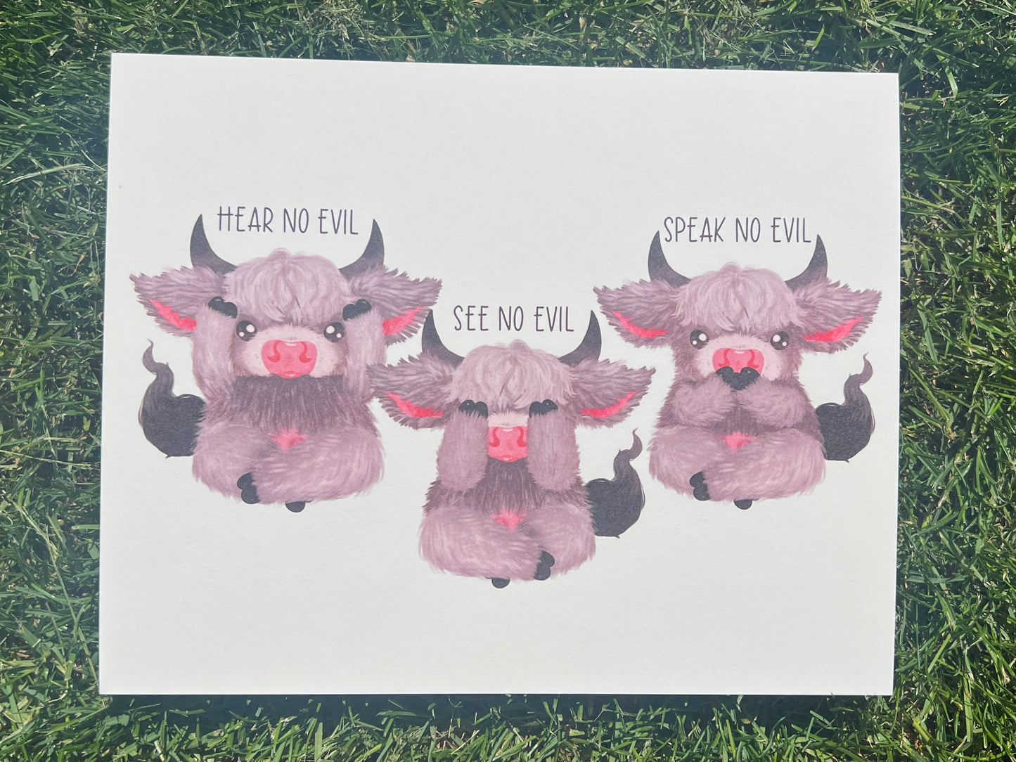 Three Wise Cows , Hear No Evil, See No Evil, Speak No Evil Cotton Print