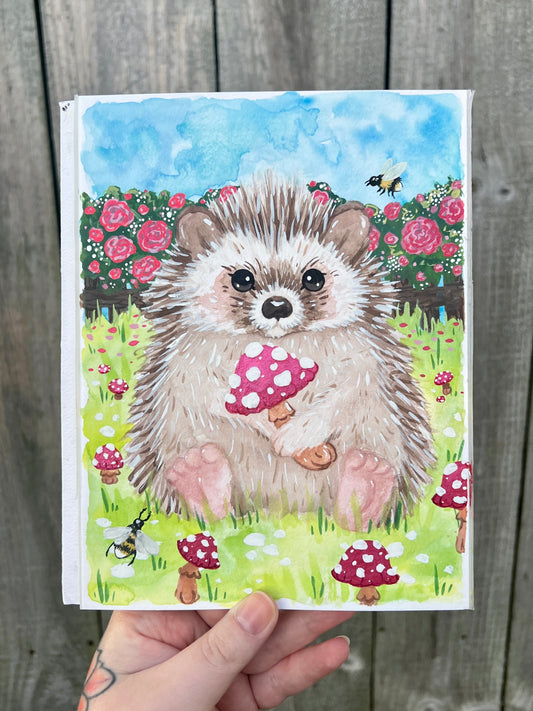 Hedgehog and Roses Painting