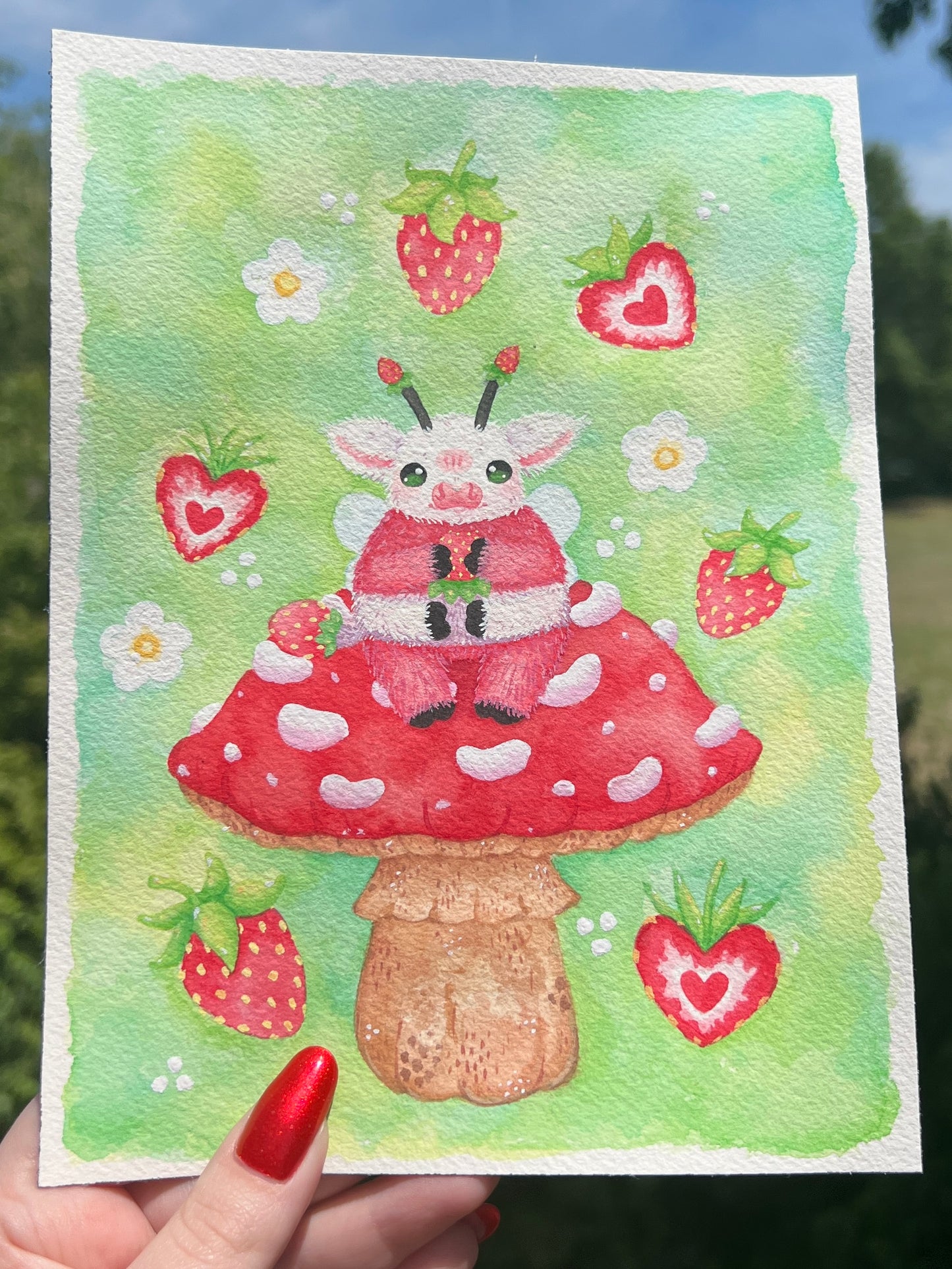 Strawberry BeeCow Painting
