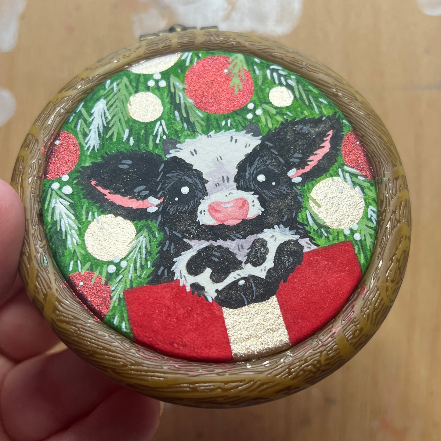 Present Moo Handpainted Christmas Ornament