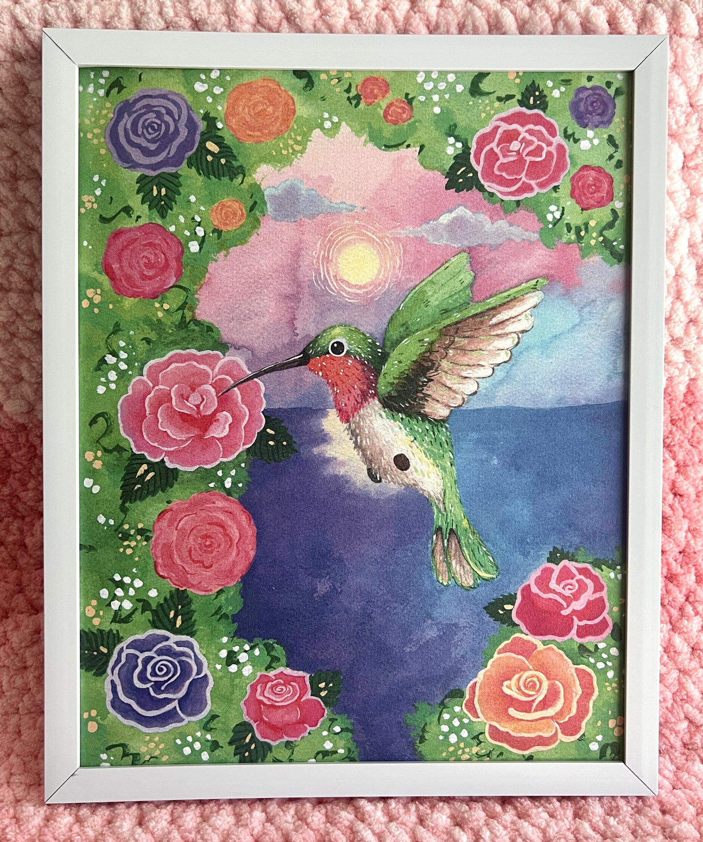 Hummingbird & Roses Cotton Print