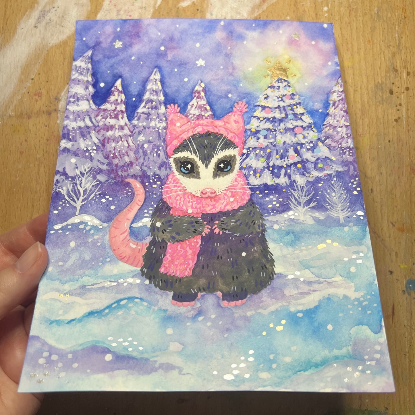 Possum in a Winter Wonderland Painting