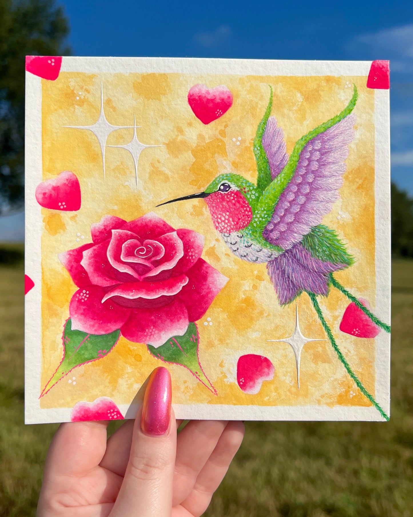 Rose and Hummingbird Painting