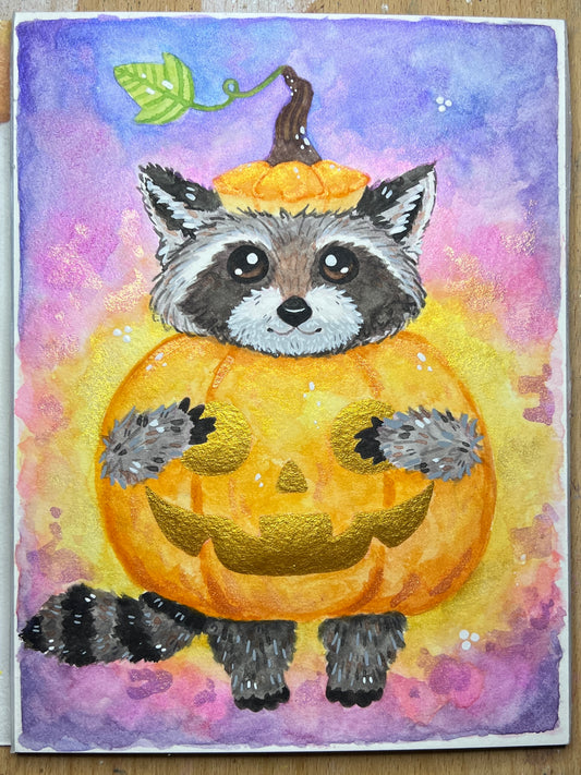 Sparkly Pumpkin Raccoon Painting