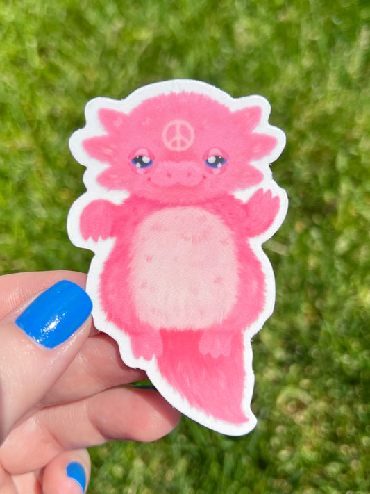 Fuzzy Axolotl Waving Clear Sticker