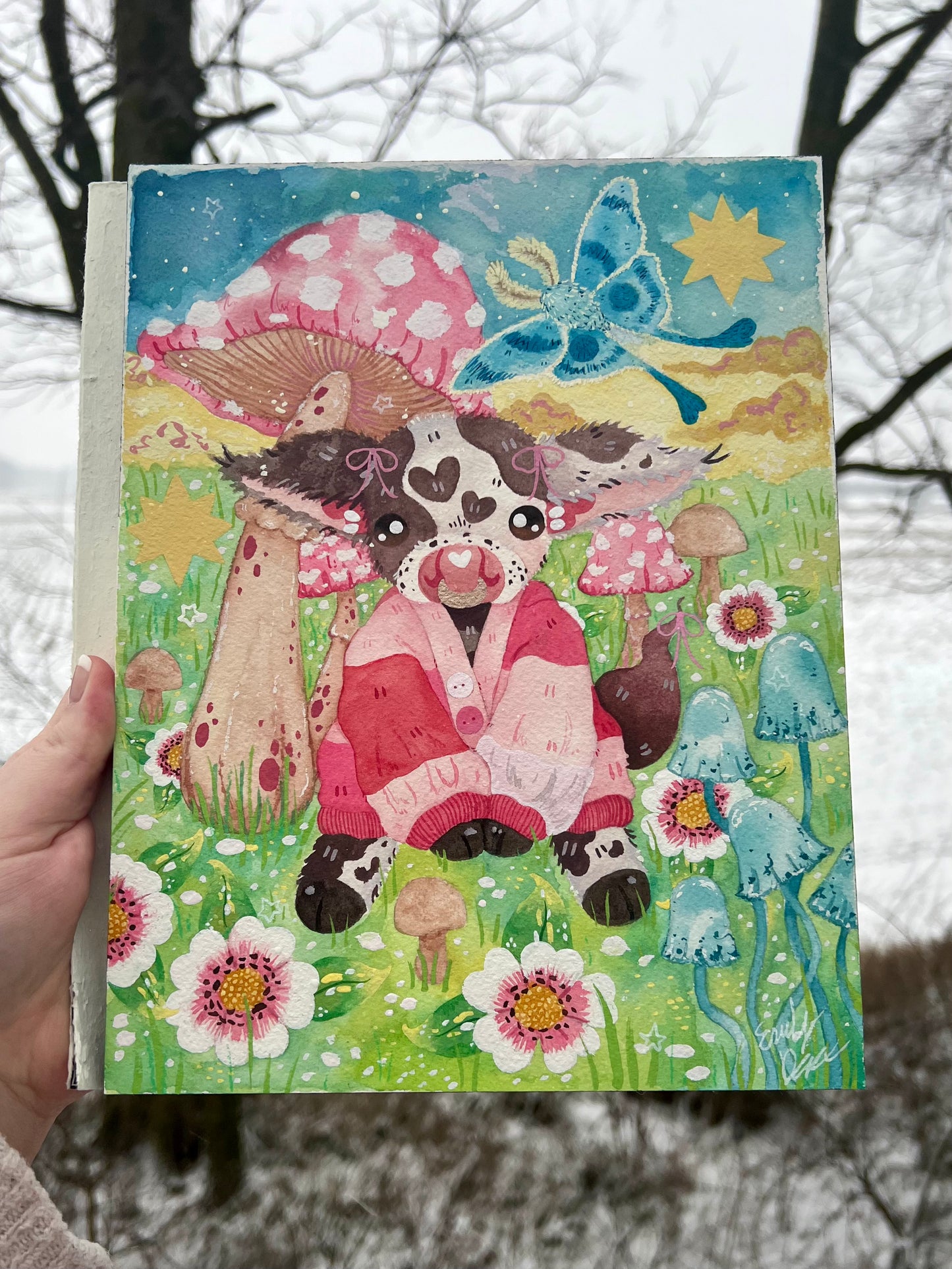 Pink Cardi Cow Painting