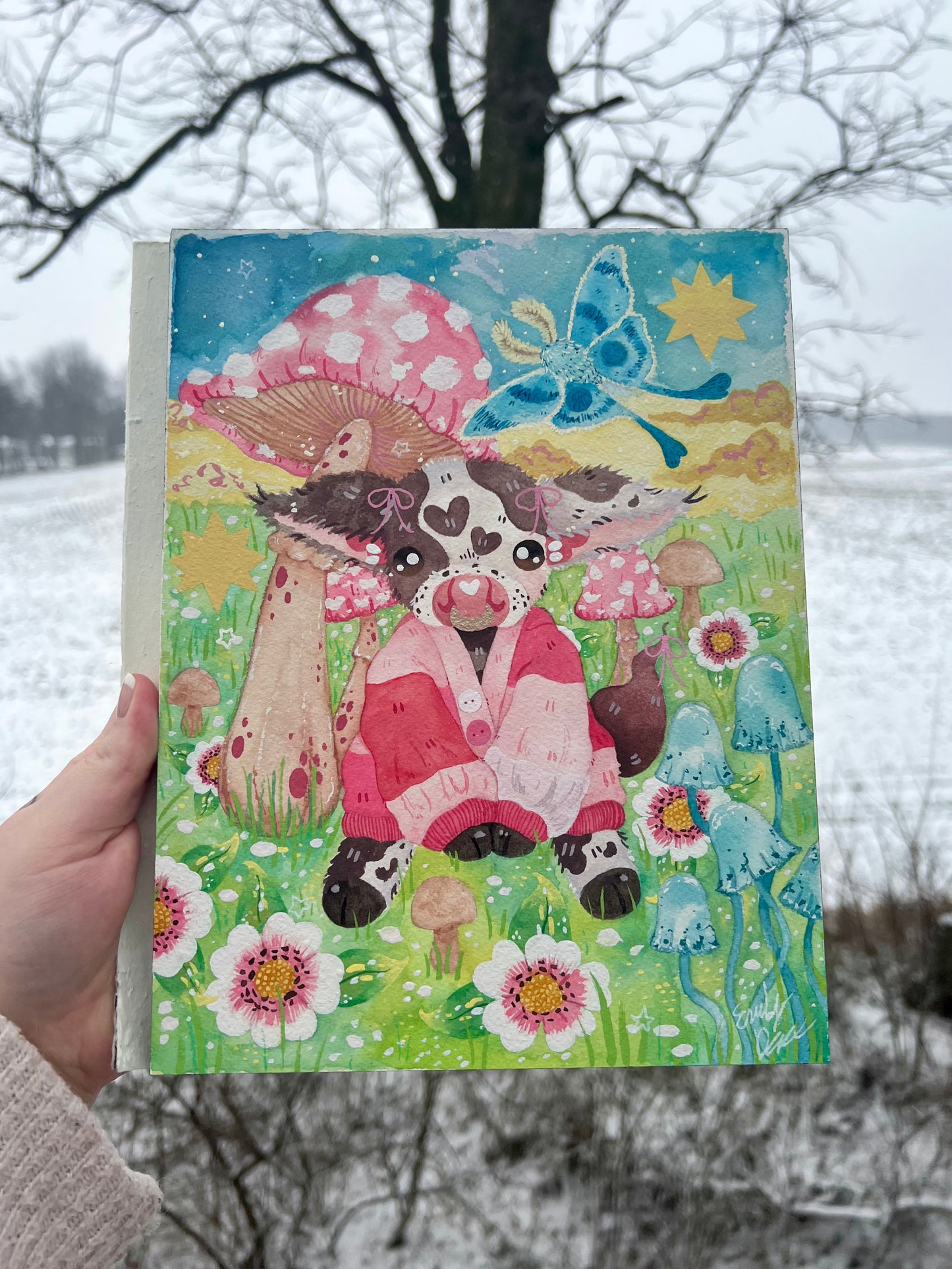 Pink Cardi Cow Painting