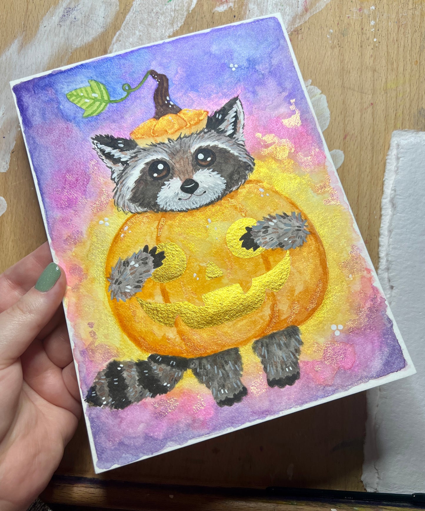 Sparkly Pumpkin Raccoon Painting