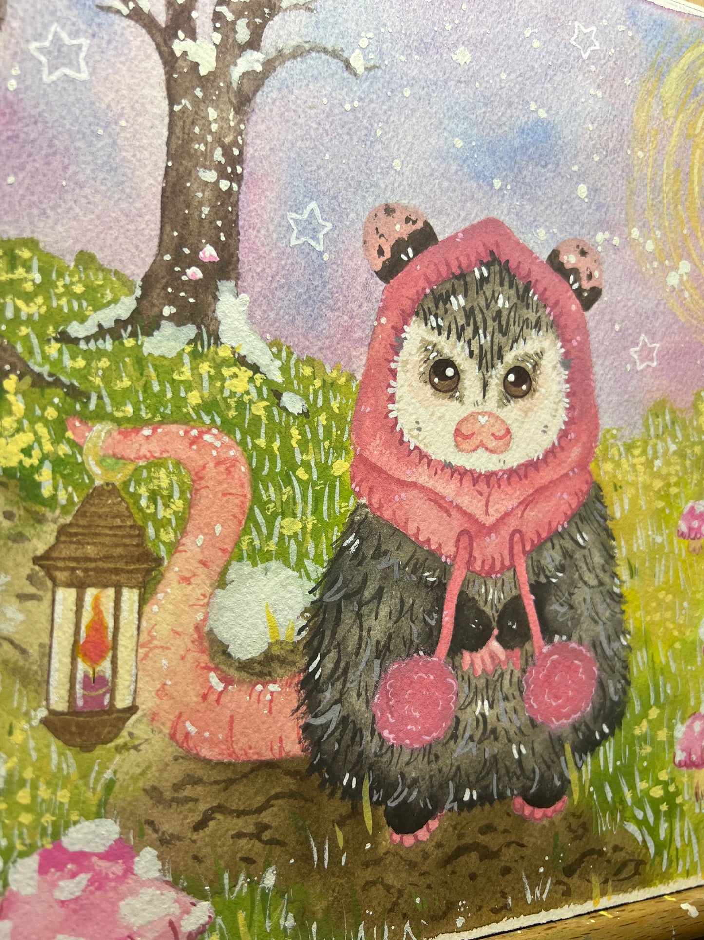 First Snow Balaclava Possum Painting