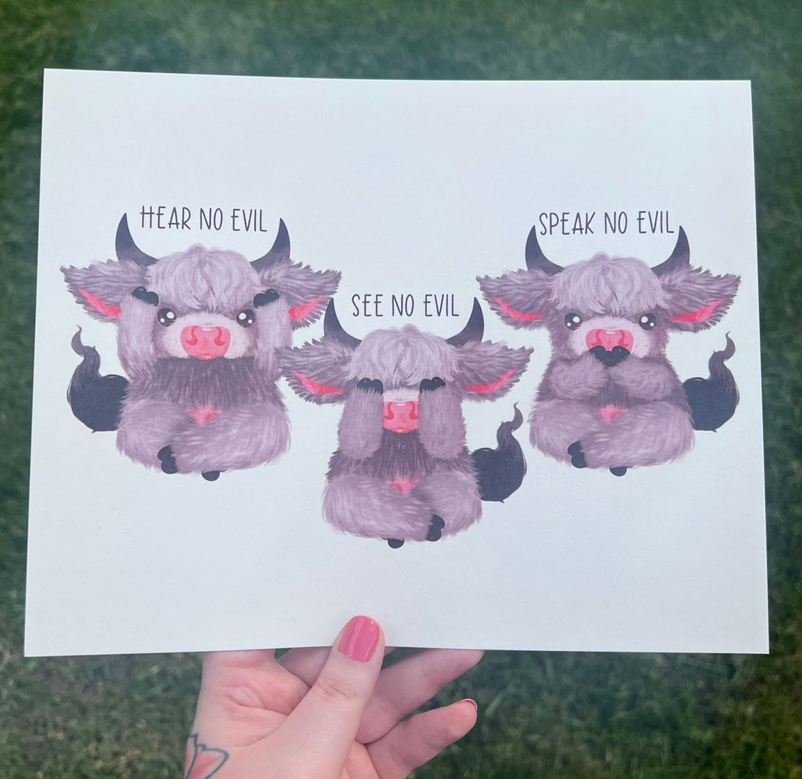 Three Wise Cows , Hear No Evil, See No Evil, Speak No Evil Cotton Print