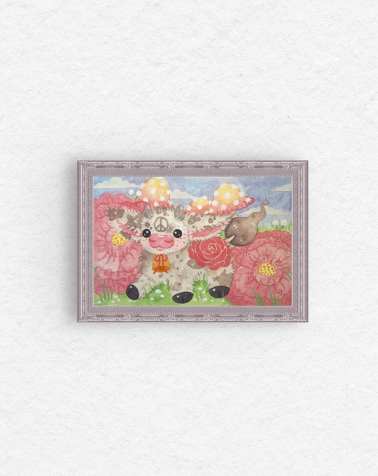 Soft Cow and Peonies Cotton Print