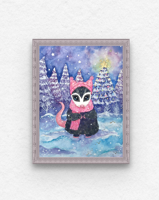 Possum in a Winter Wonderland Painting