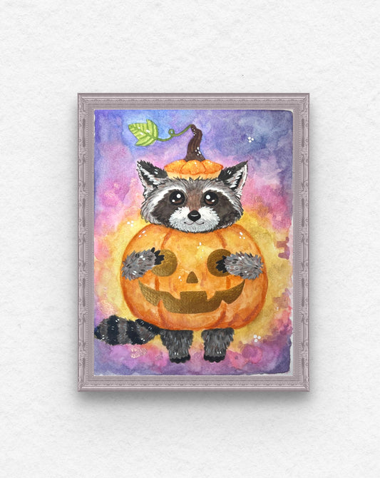 Sparkly Pumpkin Raccoon Painting