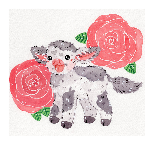 Sweetest Cow and Peonies Print